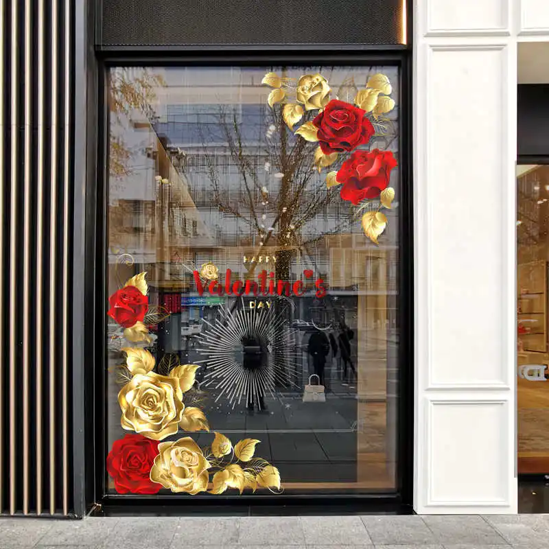 QiAds на заказ большая золотая роза 214 День святого Валентина LOVE оконное стекло