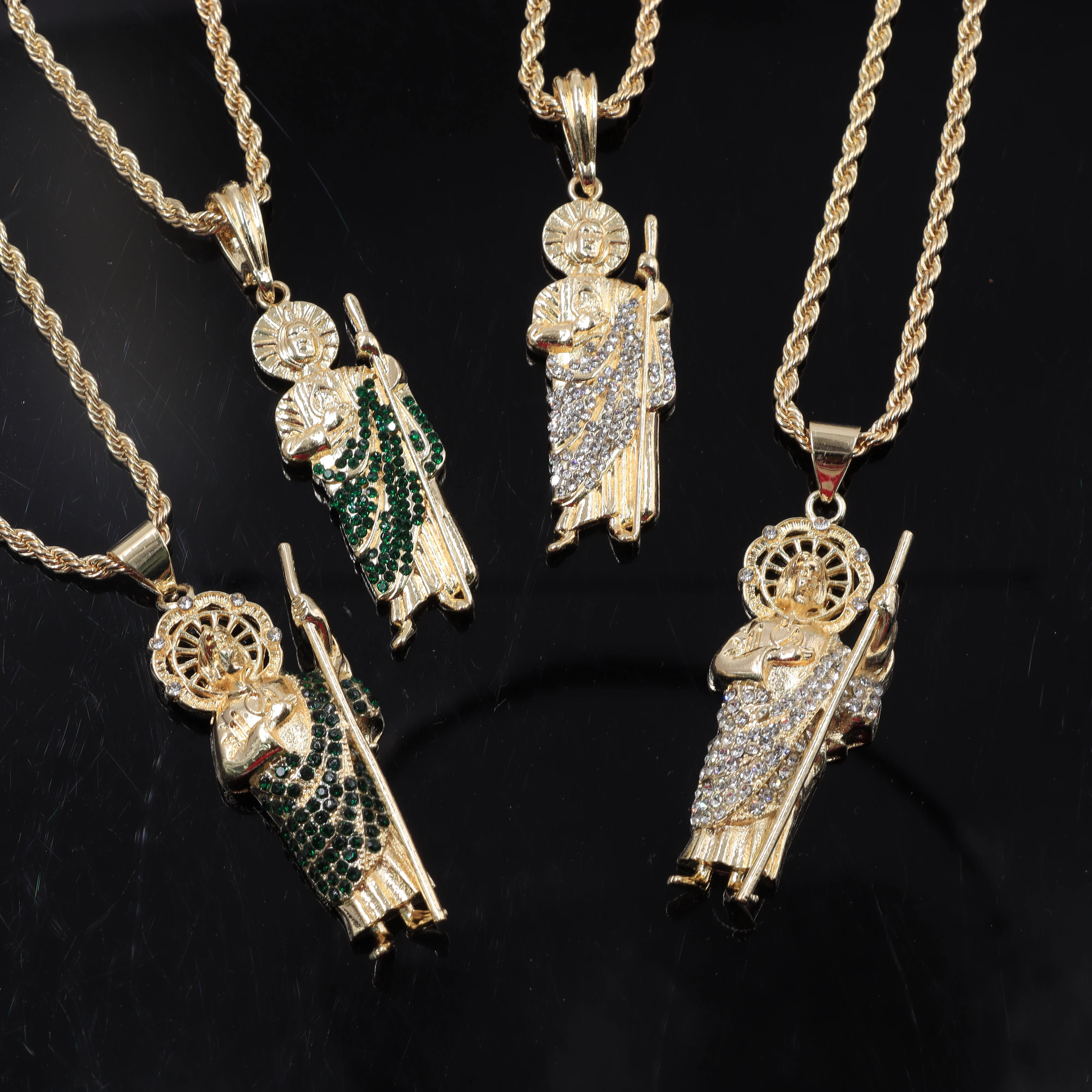 Shengroolin 18k 14K позолоченный Золотой ламинат 3 тона San Judas Tdeo Saint Jude Подвеска Ожерелье