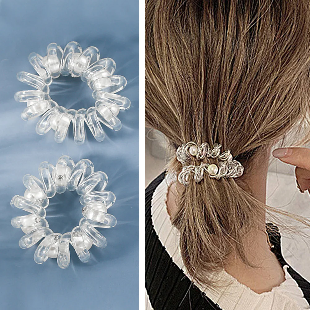 

Pearl Transparent Telephone Wire Hair Rope Popular Hair Accessories For Girls Women 5.5CM Simple Traceless Hair Ring Headband
