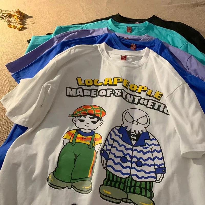 

Футболка женская оверсайз из 100% хлопка, футболки в Корейском стиле, милые винтажные Мультяшные футболки с коротким рукавом, одежда в стиле Х...