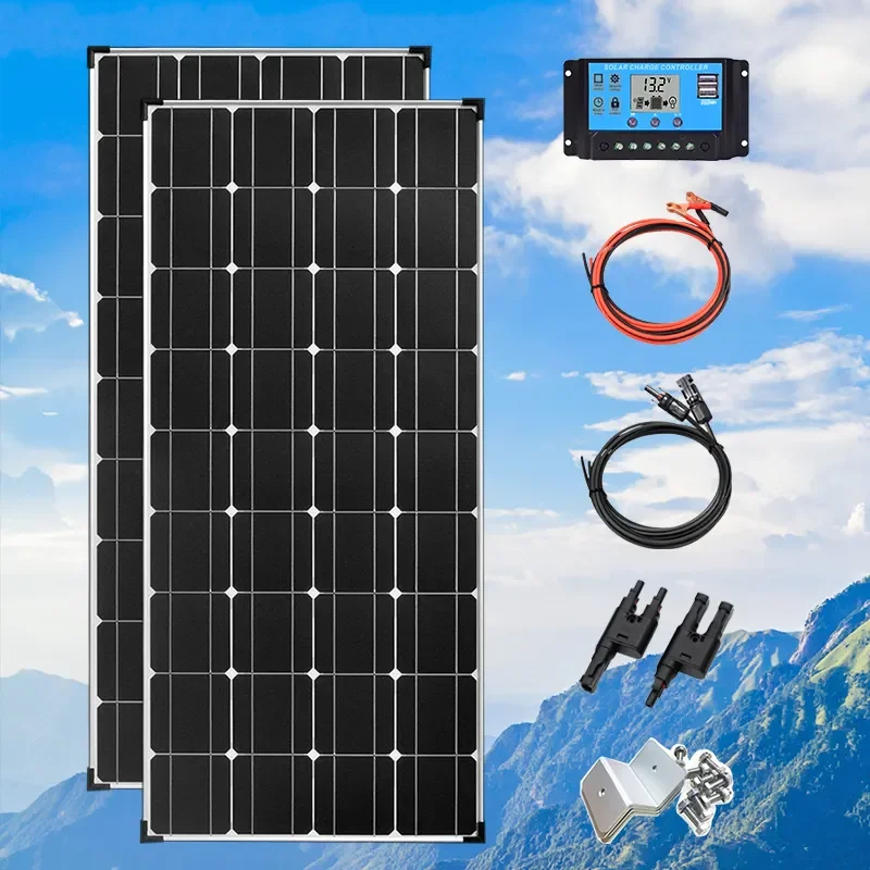 

300W Solar Panels Kit Complete Off-Grid 12V/24V Battery 1- 2pcs 18 Voltage Cell 150w Charge for balcony window Boat Caravan Home