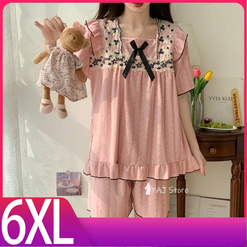 

Women Pajamas Sets Spring Women Sleepwear Suit Tops and Shorts Home Wear Women oversize 6XL Pyjamas Set