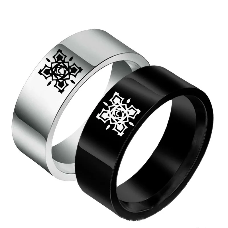

Fashion Hip Hop Rock Vampire Knight Logo Stainless Steel Ring Black Silver Color Titanium Steel Jewelry for Couples Unisex Gifts