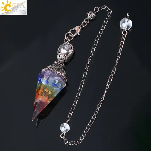 CSJA 7 CHAKRA CRISTAIS CRISTAIS DE CURAÇÃO Pendulum para Dowsing Quartz Stone Natural Pendulums Antique Reiki Pingente Pendulo G854