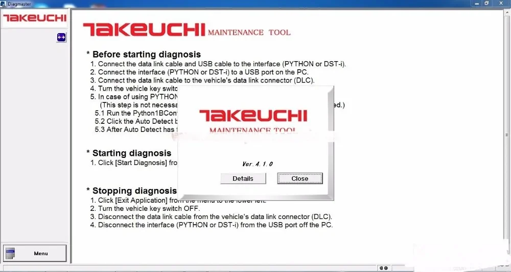 Инструмент для обслуживания двигателя Takeuchi Diagmaster 4.1.0