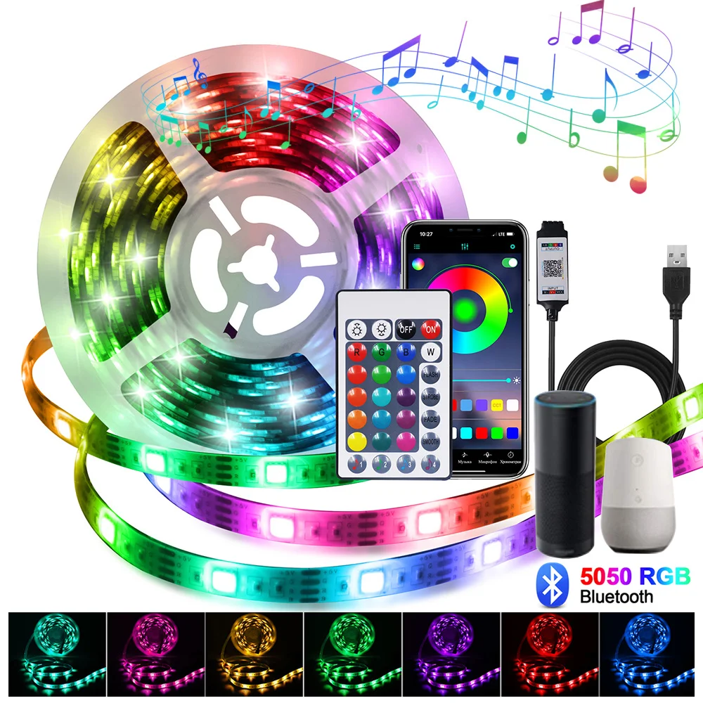 Новая Светодиодная лента 5 в RGB, светильник, набор с 28 клавишами, USB питание, Bluetooth-совместимое приложение, удаленное Голосовое управление, гибкая светодиодная лента, лампа 30 светодиодов/м