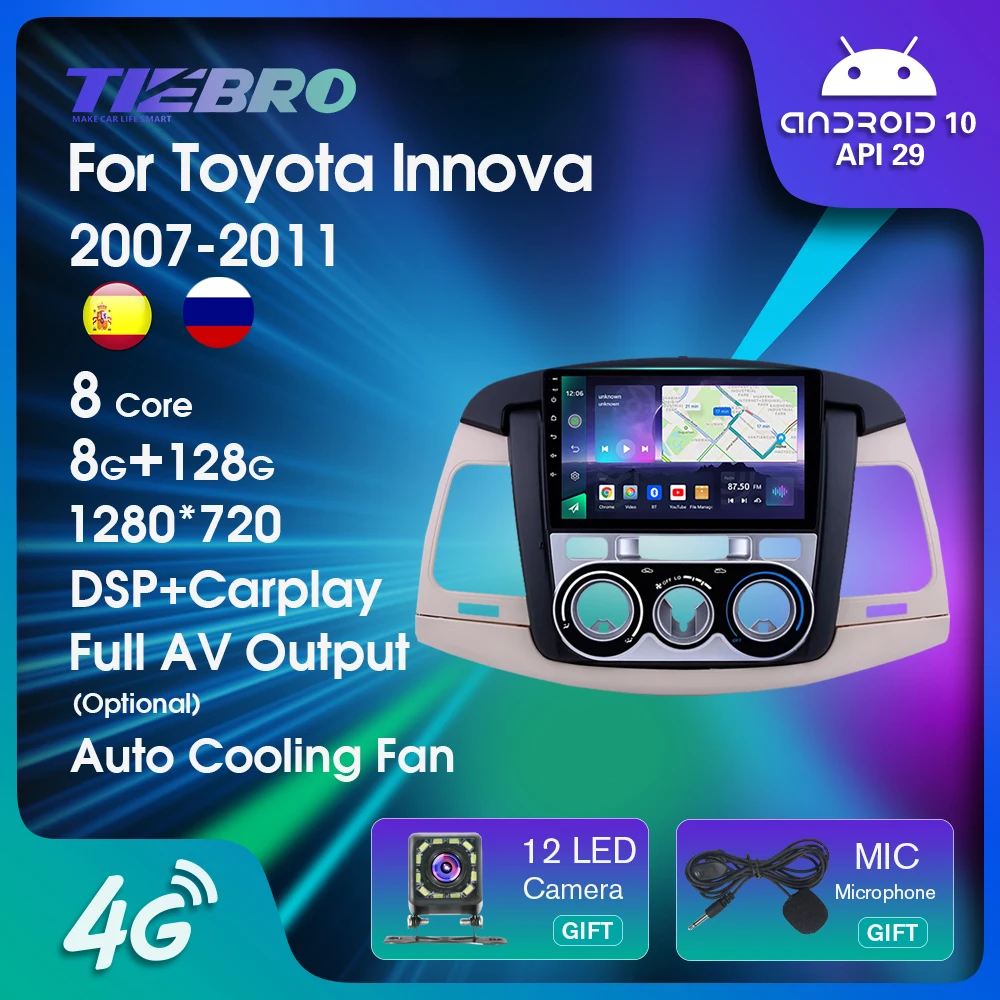 

Автомагнитола 2DIN, Android 10, для Toyota Innova Manual A/C 2007-2011, 8 + 128 ГГц, Авторадио IPS, автомобильный мультимедийный плеер с GPS-навигацией, 9 дюймов