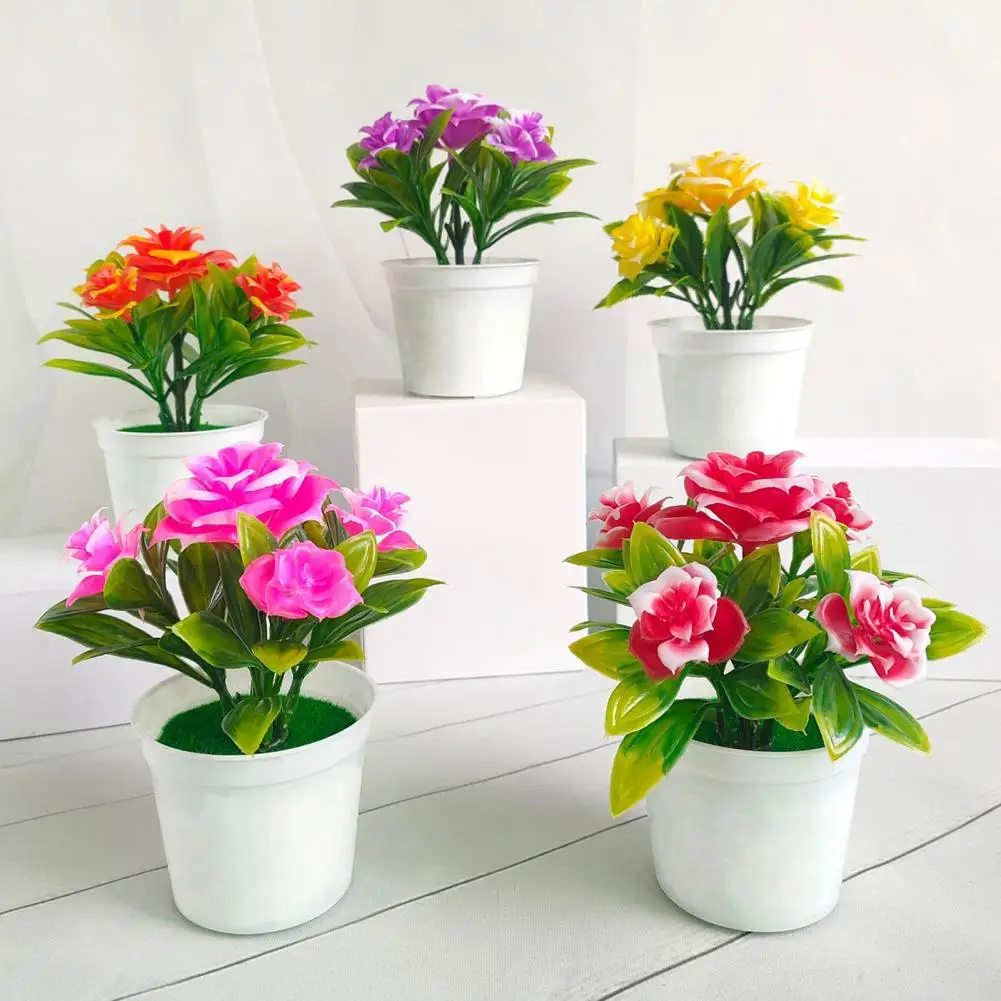 

Potted Plant Lifelike Artificial Plastic Simulation Flowers Pot for Home