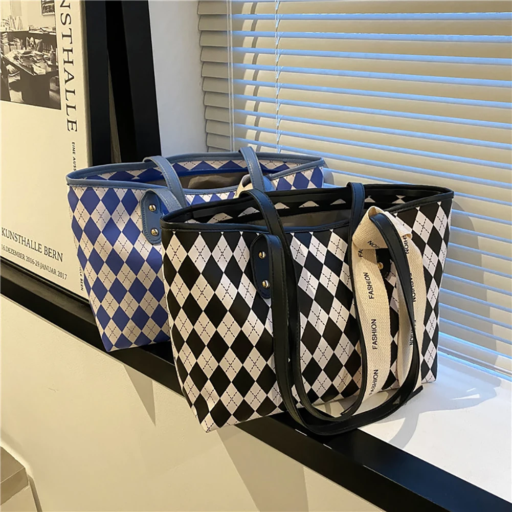 

Повседневные дамские сумочки в клетку, вместительные сумки для покупок из искусственной кожи, женские сумки на плечо, повседневные тоуты с ...