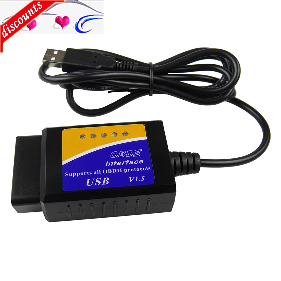 Автомобильный диагностический интерфейс ELM327 USB V1.5 OBD2 сканер ELM 327 в 1 5 OBDII