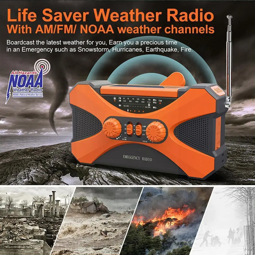 

Портативный радиоприемник с ручкой Am/fm/noaa аварийная лампа 3-в-1 для чтения с поддержкой зарядки, фонарик с Sos-зарядкой и солнечной батареей 10000...