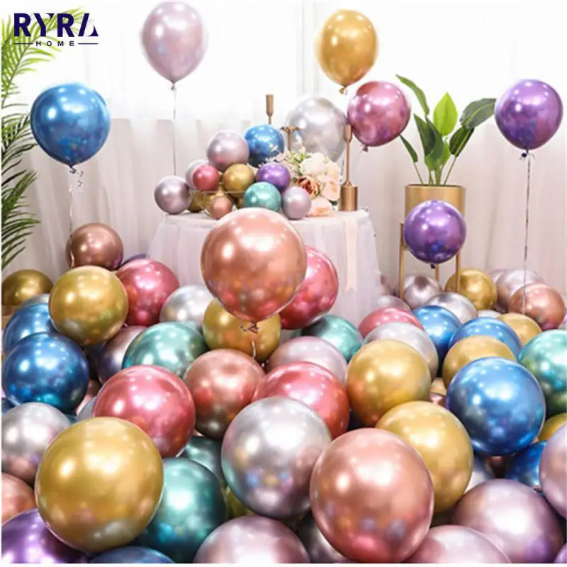 

50pcs/Set 10inch Rose Gold Thick Chrome Metallic Inflatable Air Balls Globos New Glossy Hot Pink Metal Pearl Latex Balloons New