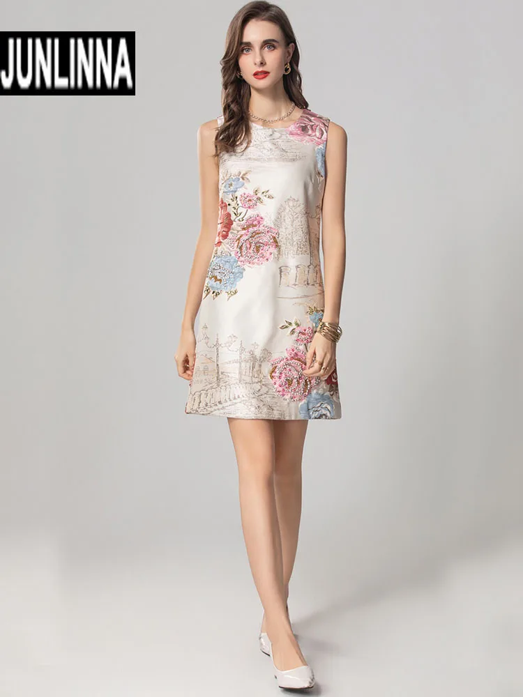 Женское жаккардовое платье-майка JUNLINNA всесезонное милое платье выше колена без