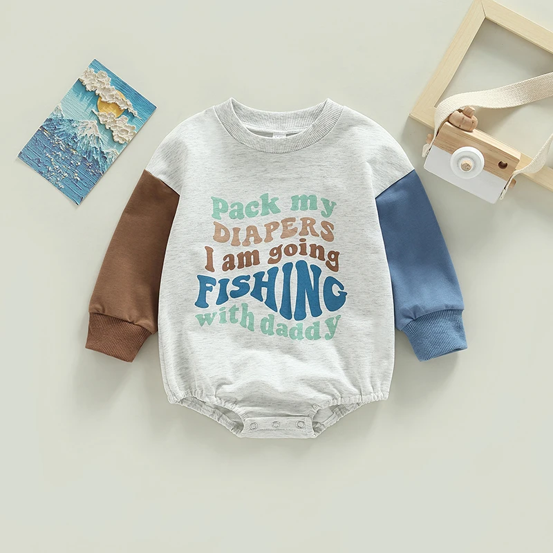 

Christmas Baby Toddler Girls Boys Long Sleeve Romper Contrast Color Letter Printed Button Pullover Jumpsuits 0-18M