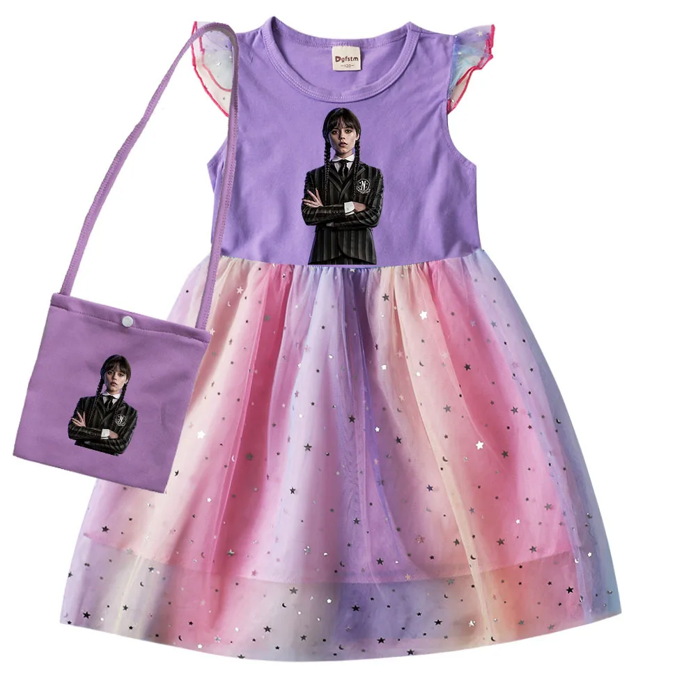 

Girls Wednesday Addams Family Kids Princess Sequins Dresses Toddler Cosplay Dress Girl Teen Birthday Gown Party Vestidos