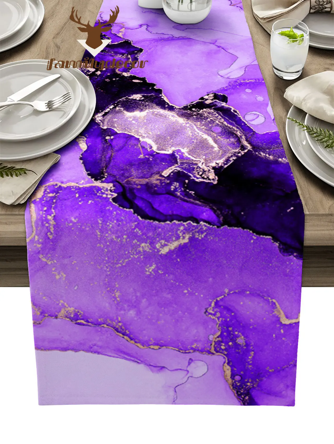 

Marble Texture Purple Table Runner Home Wedding Decor Table Flag Mat Table Centerpieces Decoration Party Dining Long Tablecloth