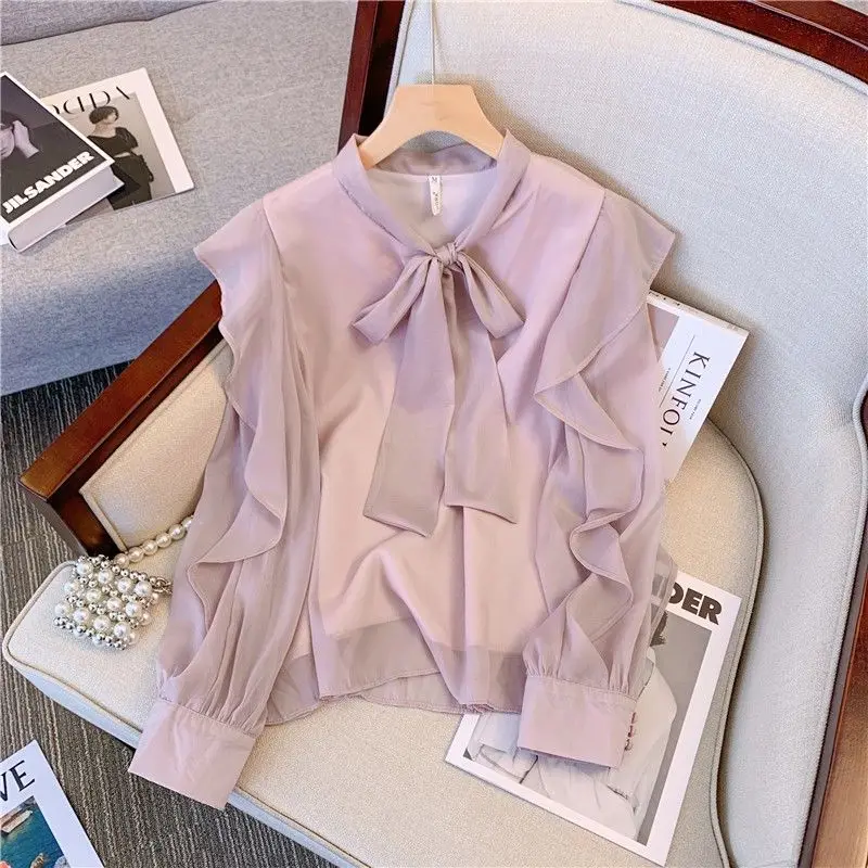 Высококачественная Женская Однотонная рубашка в западном стиле с бантом Женский