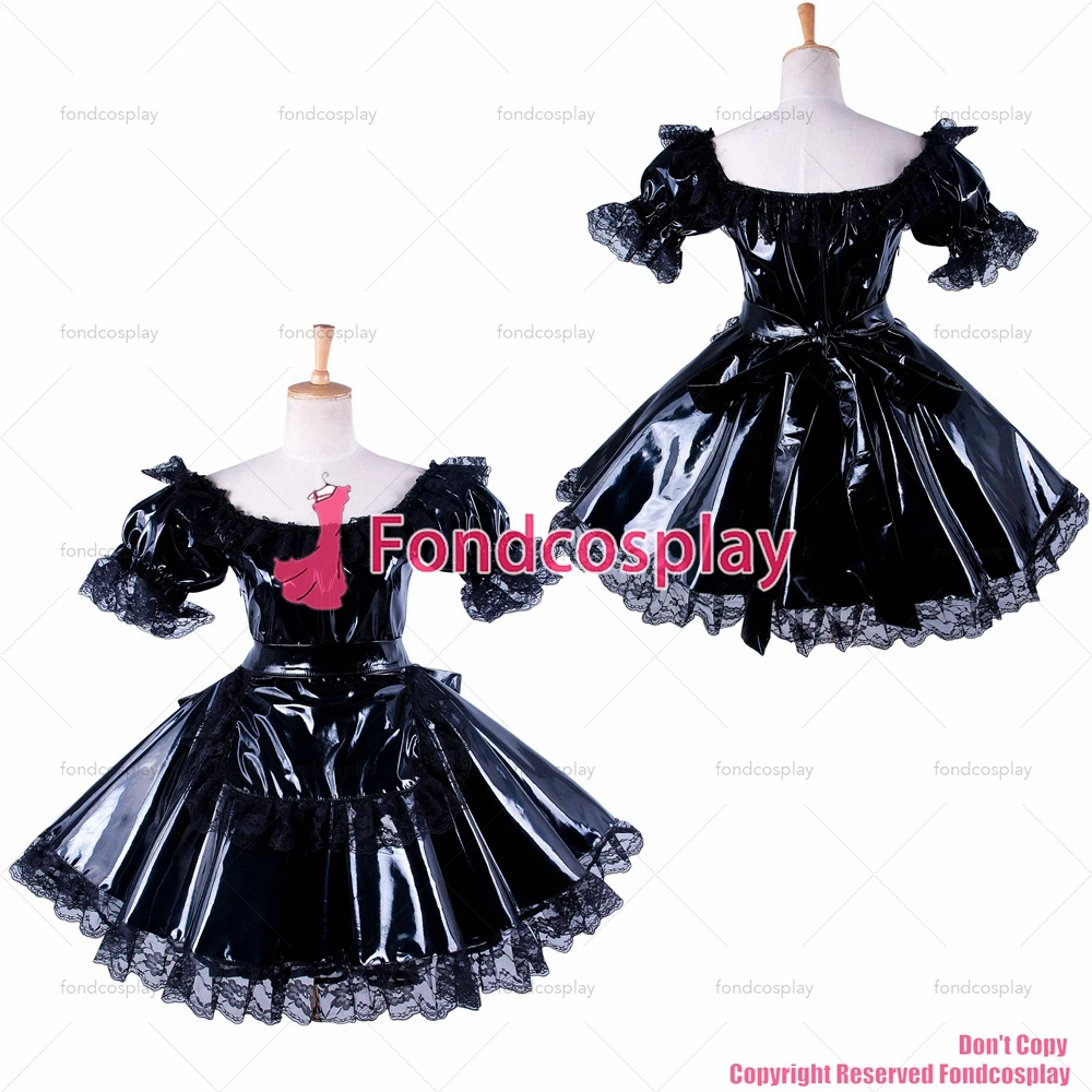 

tailor-made sexy adult dressing cross maid sissy short black thin pvc dress uniform costume cosplay tv/cd[g1414]