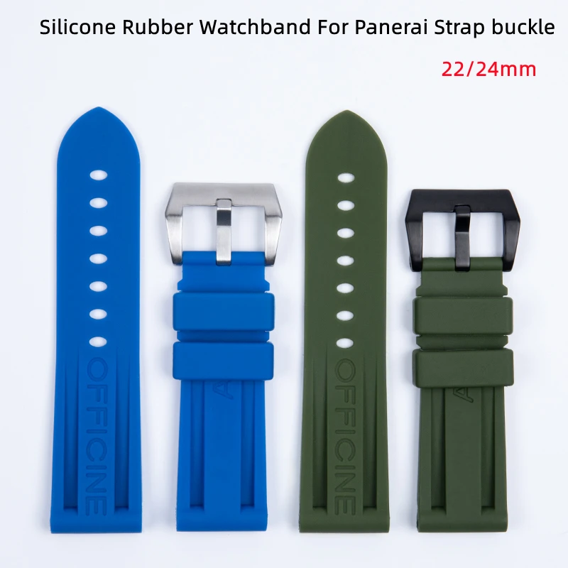 

22mm 24mm Yellow Green Black Orange Blue Red White Rubber Silicone Whatchband For Panerai strap Belt Tang Buckle pam441/111