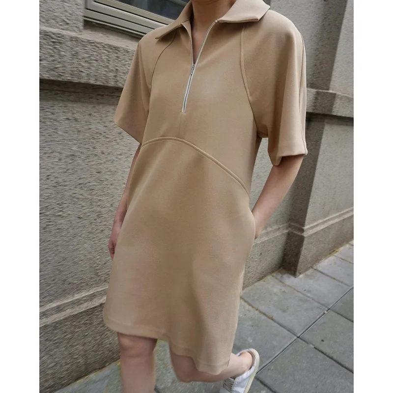 

Women Dress New Contracted Nordic Lapel Dress Temperament Commuting Before Zipper Short Sleeve Sleeve Skirt Ladies