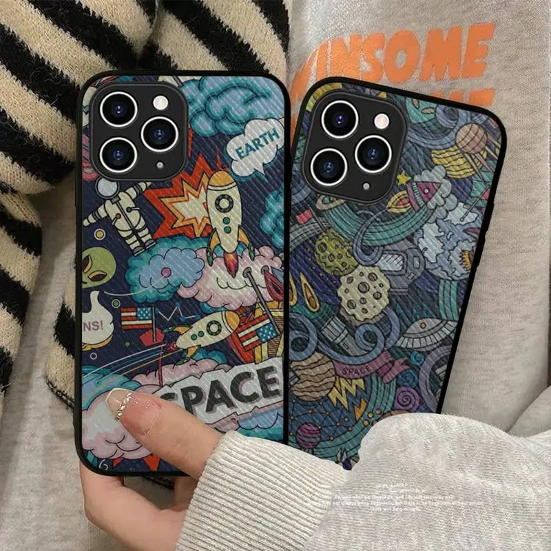 

Cartoon Planet Stars Phone Case Hard Leather Case for iPhone 11 12 13 Mini Pro Max 8 7 Plus SE 2020 X XR XS Coque