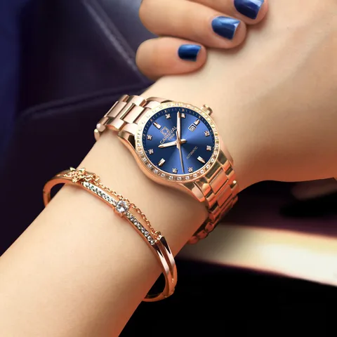 Женские Механические часы CARNIVAL 8685, повседневные светящиеся водонепроницаемые часы с автоподзаводом и календарем из нержавеющей стали цвета розового золота,