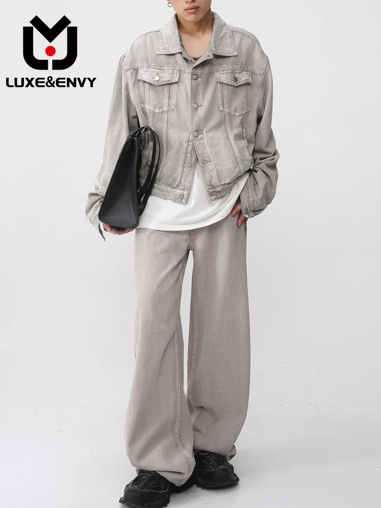 

Мужской джинсовый жакет и брюки люкс & ENVY, однотонный Модный повседневный костюм из джинсовой куртки в Корейском стиле на пуговицах, весна-лето 2023