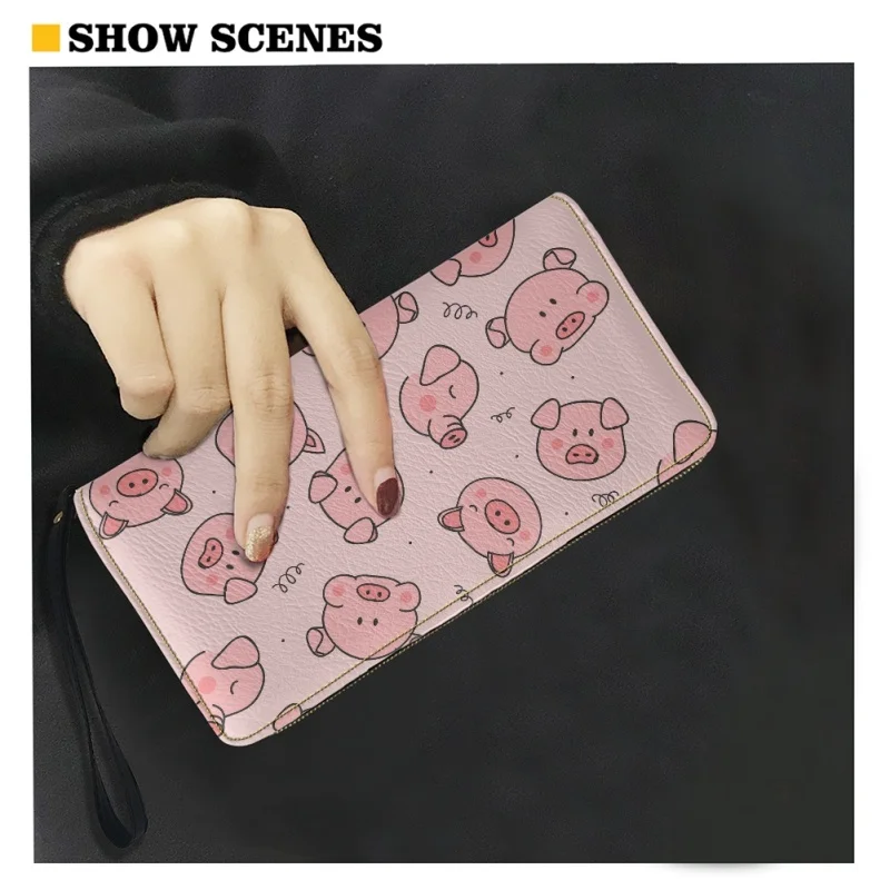 Belidome Pink Pig Wallet for Women Leather RFID Blocking Design Zip Around Card Holder Organizer Ladies Travel Clutch Wristlet