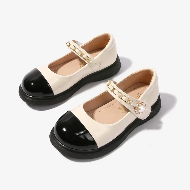 

New Girls White Black Leather Shoes Student Dress Shoes For School Kids Fashion Pincess Shoes for Spring Summer Chaussure fille