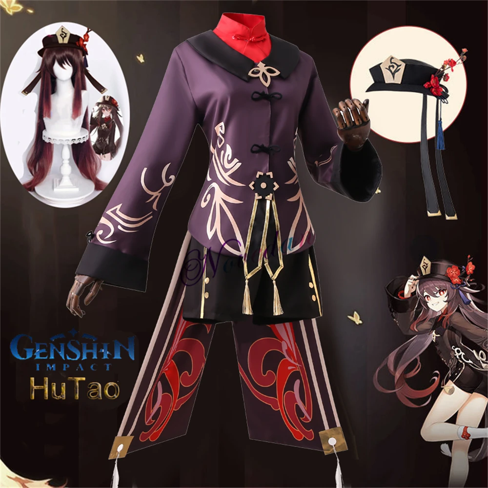 

Genshin Impact Hutao Cosplay Costume Uniform Wig Anime Game Hu Tao Chinese Style Halloween Party Costumes For Women Girl