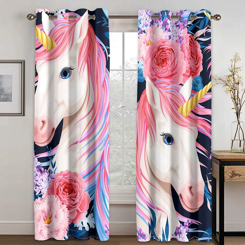 

Cute Unicorn 3D Digital Printing Bedroom Living Room Window Curtains 2 Panels