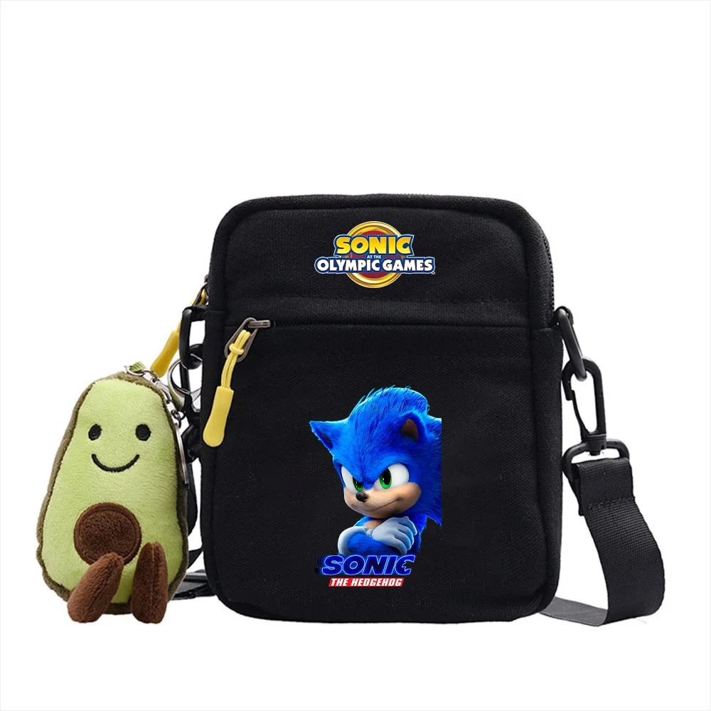 

Sonic Canvas Shoulder Bag Doll with Plush Toy Cartoon Cute Printing Student Small Square Bag Summer Casual Simple Messenger Bag