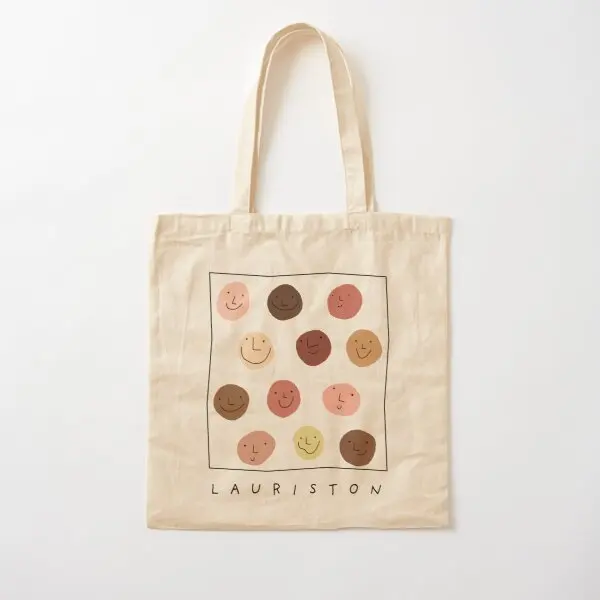 

Happy Face Cotton Canvas Bag Women Casual Grocery Shopper Printed Travel Reusable Designer Handbag Shoulder Bag Foldable Ladies