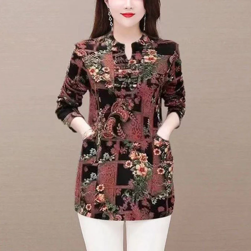 

Одежда для матери топ на весну и осень Женская Новинка 2022 темпераментная тонкая рубашка для женщин среднего и пожилого возраста Футболка же...