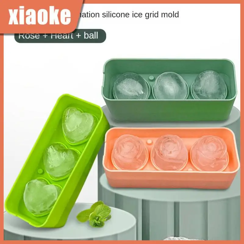 

3 Grids Ice Mould With Lid Food Grade Tray Household Scale Line Ice Mold Ice Puck Mold High Huality Rose Shape 3d