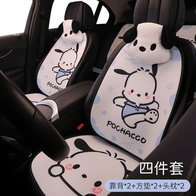 Фото Подушка для автомобильного сиденья Sanrio, милый дизайн Pochacoo, дышащая, набор из 7 предметов, универсальный комплект для всех сезонов, аксессуары для интерьера автомобиля. №4