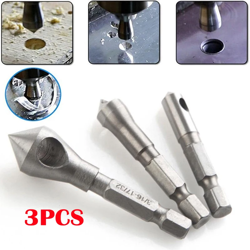 

3PCS 90° Countersink drill bits chamfering cutter hexagonal shank deburring hole cutters wood soft metal plastic chamfer set