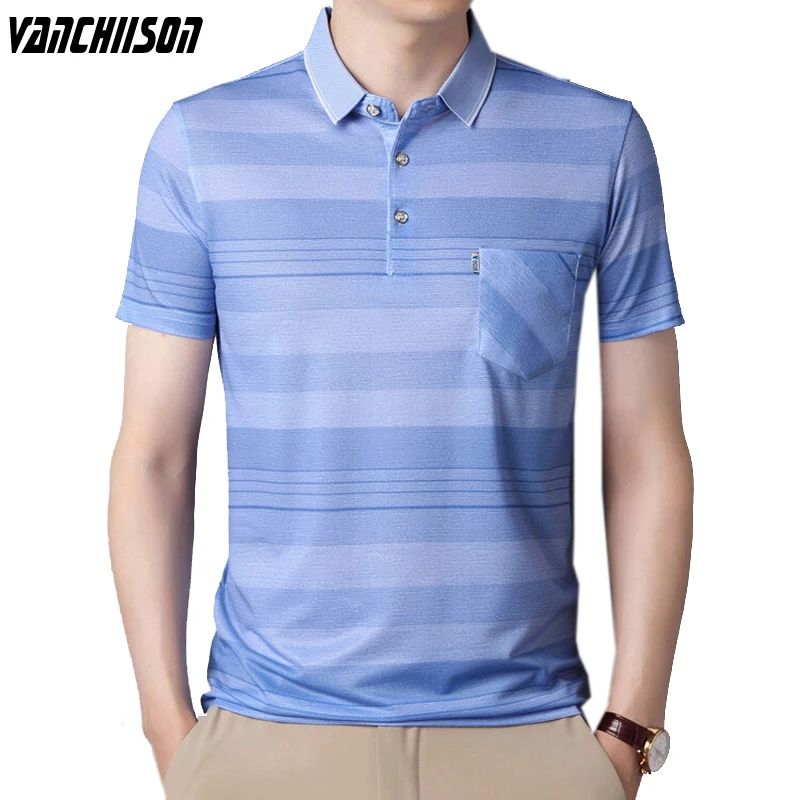 

Рубашка-поло мужская с коротким рукавом, хлопок 95% полиэстер, гладкая ткань, модная повседневная сорочка для отца, папы, контрастные полосы, лето 00518909