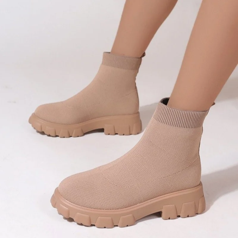 Women's Ankle Boots Women's Light Casual Shoes Wedge Fashion Socks Boots Knitted Elastic Cloth Winter Thick Soled Boots Women