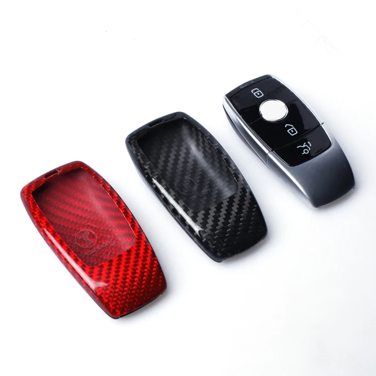

Black Red Real Carbon Fiber Remote Key Fob Case Shell Cover Car Accesssories