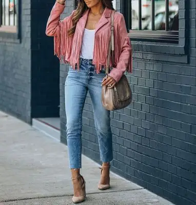 

Women's 2023 Autumn New Slim Fit Top Long Sleeve Printed Tassel Coat Women