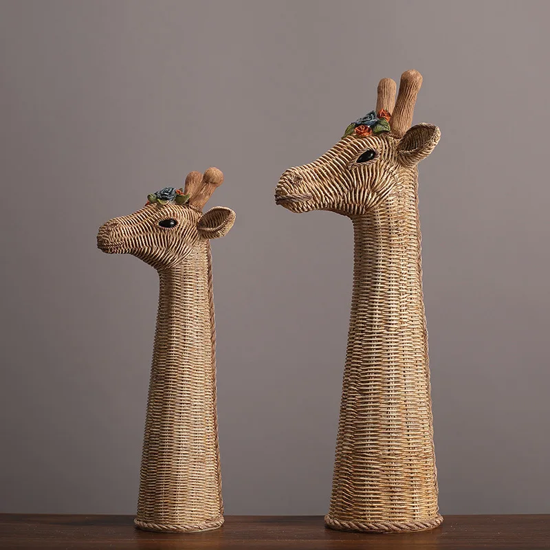 

Ins Nordic Style Rattan Texture Resin Giraffe Decoration Creative Home Furnishing Living Room Craft Decoration TV Wine Cabinet