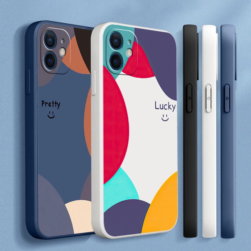 

Liquid Silicone Phone Cases For iPhone 11 12 13 Pro Mini INS Color Graffiti Funda For 6 6s 7 8 Plus SE 2020 XR X XS Max Coque