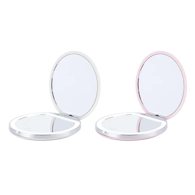 

Mini Portable Folding Travel Mirror LED Light Makeup Mirror Compact Mirror 2-sided Beauty Makeup Round Mirror for Girls