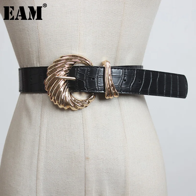 

[EAM] Black Pattern Pu Leather Vintage Belt Personality Women New Fashion Tide All-match Spring Autumn 2023 1DD1136
