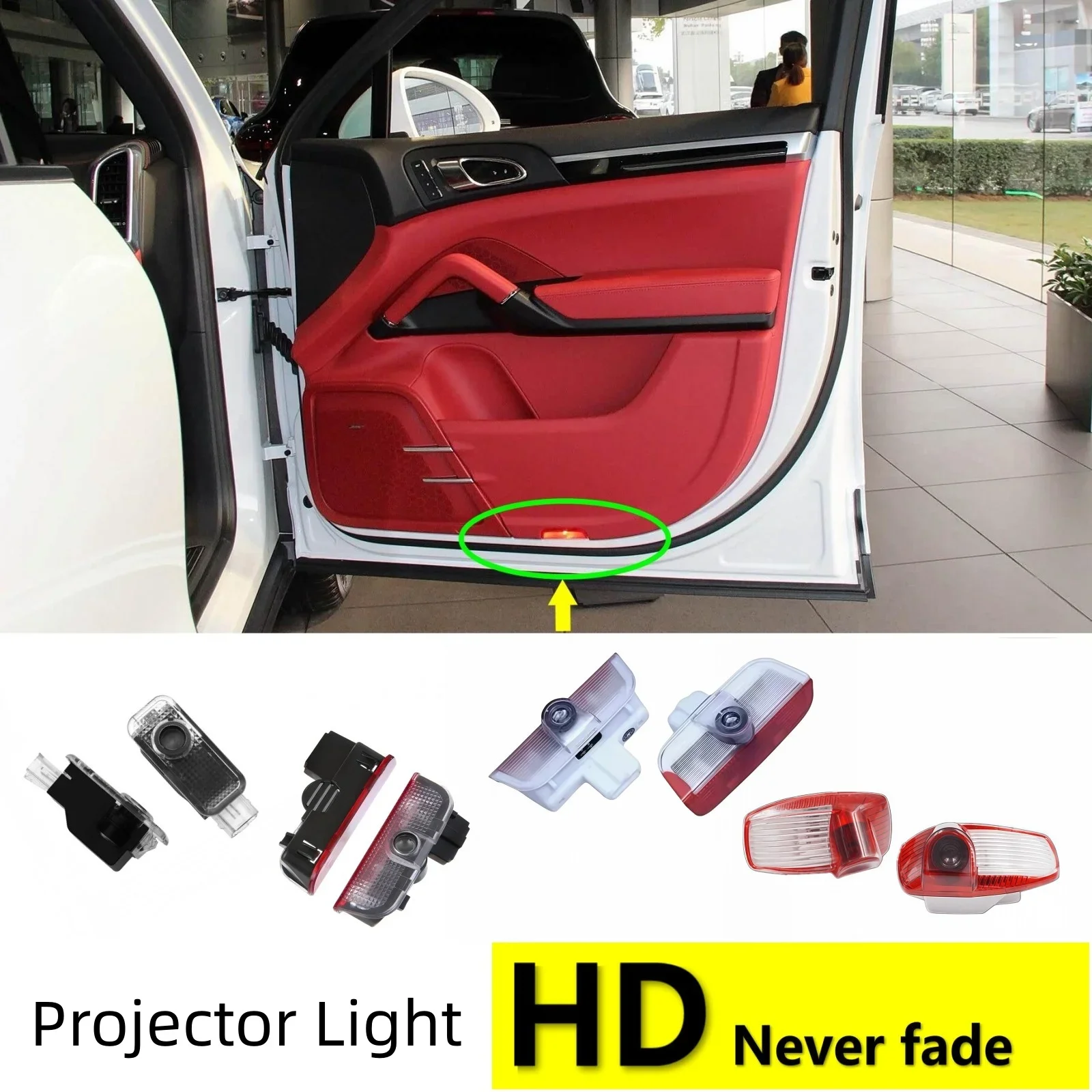 Фото Проекционные LED-фонари для дверей автомобиля HD LED для Porsche Macan S 95B, Taycan 987, 911, Panamera 970, 971, Cayenne 957, 958, 718 Boxster, Cayman №1