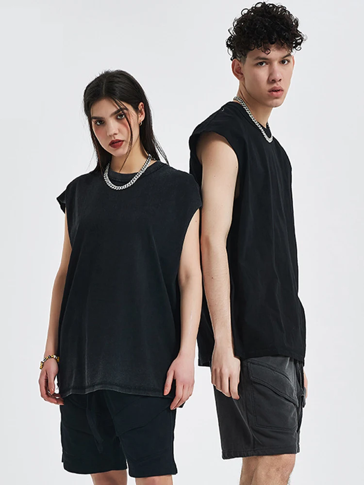 

HOUZHOU Retro Vest Vintage Men's Singlet Men's Sport Cotton Black White Gym Men Tank Top Sleeveless Summer Hip Hop Streetwear
