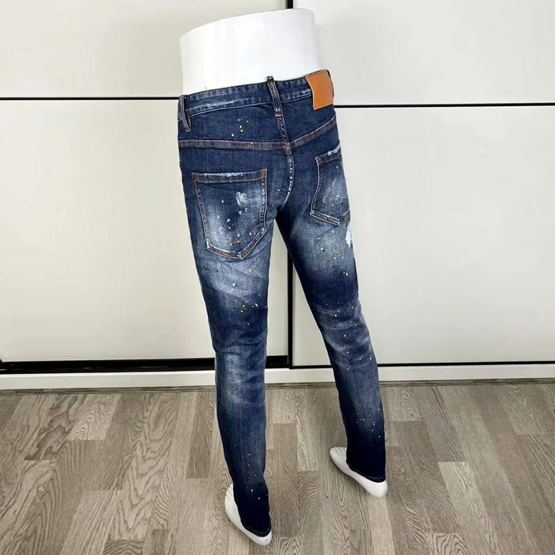 Джинсы мужские Стрейчевые в стиле ретро модные рваные джинсы скинни