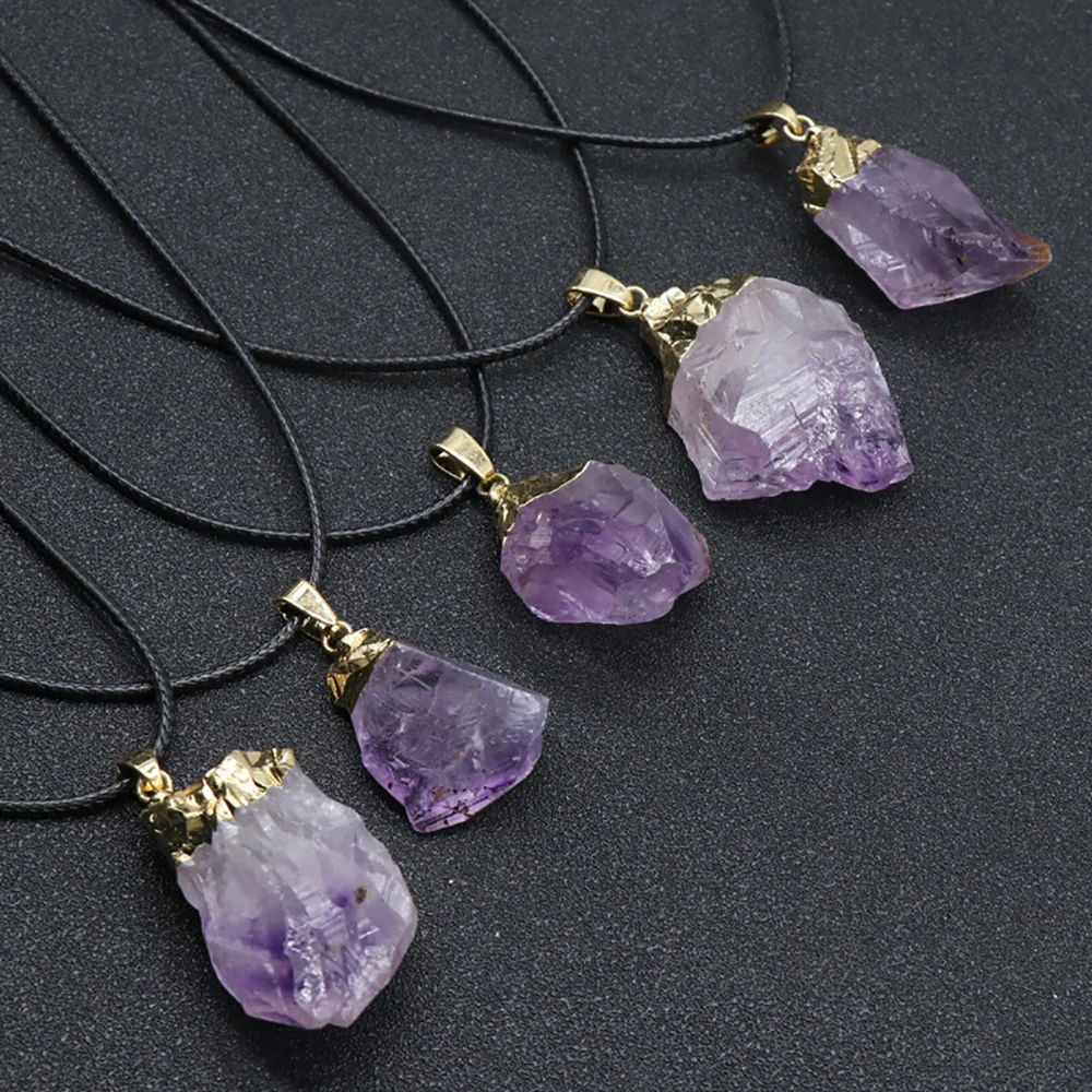 

Natural Crystal Pendant Necklace Raw Irregular Amethyst Energy Stone for Jewelry Party Gift Meditation
