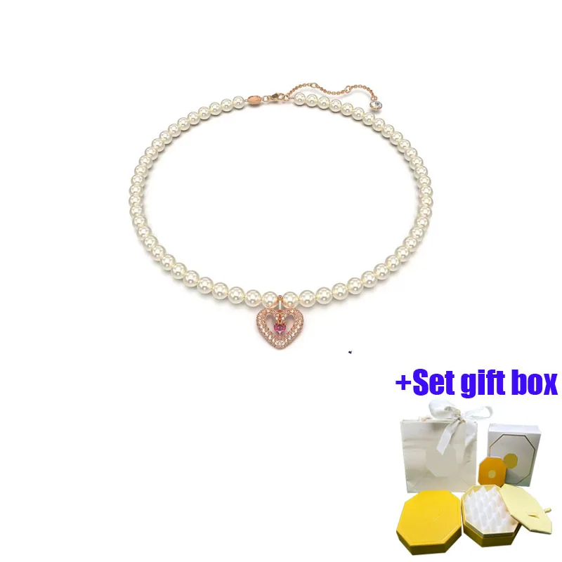 

Fashionable charm Una necklace Crystal pearl, heart-shaped, pink, plated with rose gold tone, suitable for beautiful women to we